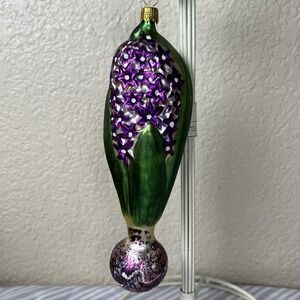 Vintage Smith & Hawken Blown Glass Purple‎ Hyacinth Flower Christmas Ornament